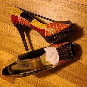 Anne Michelle Shoes Vintage Colorblock Open Toe Stiletto Sexy High Heels